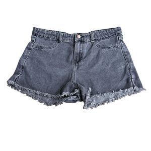 Women's Girls denim shorts high waist wide leg raw hem black Jr XL Cowgirl Rodeo